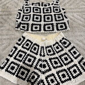 Crochet Two-Piece Set - Black & White Women’s Shorts